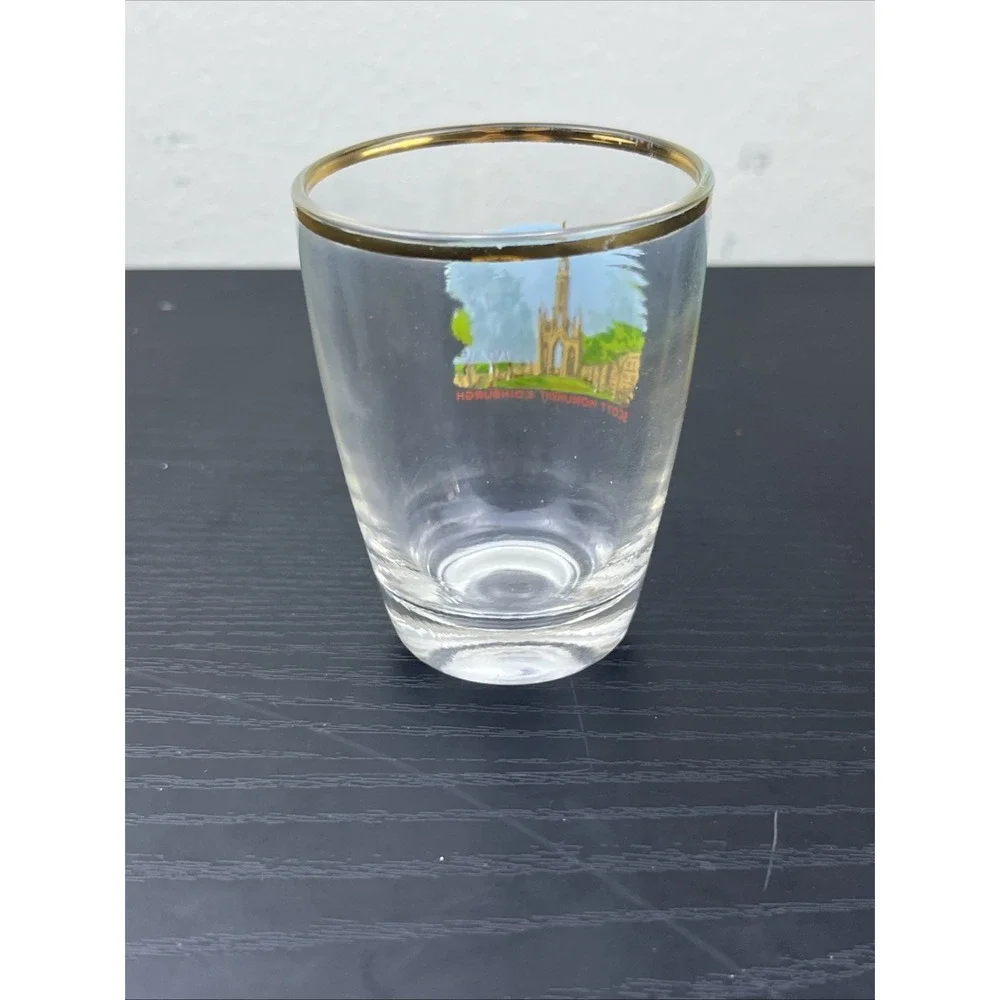 Scott Monument Edinburgh‎ Gold Rim Shot Glass Vintage Scotland Souvenir